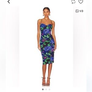 AFRM Shereen Midi Dress in Black with Blue & Green Floral